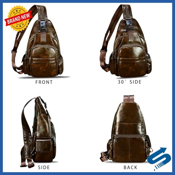 Genuine Leather Sling Backpack Crossbody Bag Large Capacity Unisex